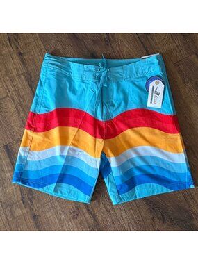 Alvin's Island Men's Rainbow Wave Board Shorts Swim Trunks Size M